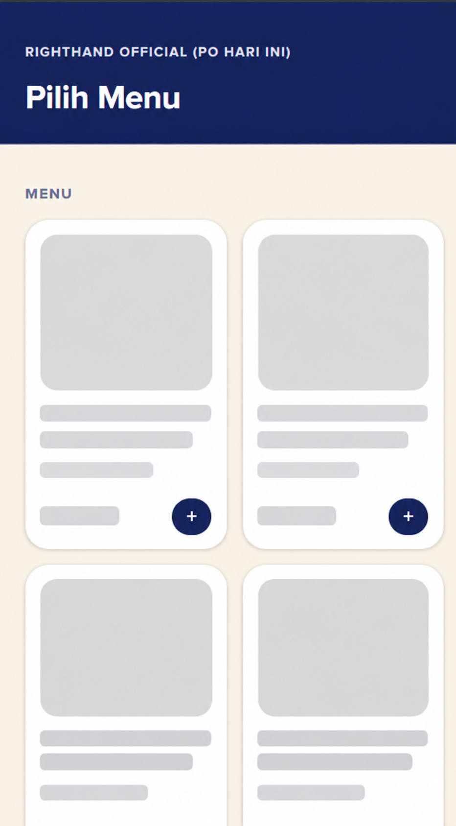 Tampilan menu Righthand dengan placeholder produk